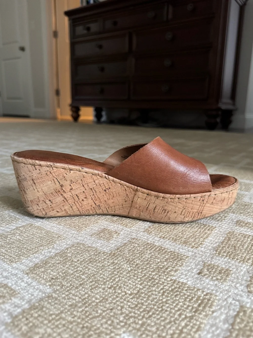Børn Leather Cork Wedge Slide Sandals Brown Buckle Comfort Shoes Women’s 10